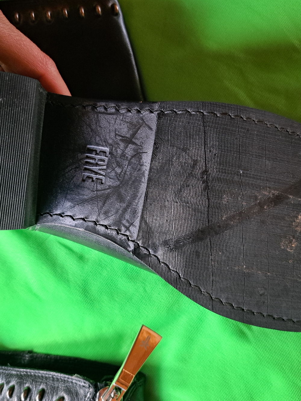Frye Black Leather Studded Ankle Boots with Silver Zipper - Picture 2 of 7